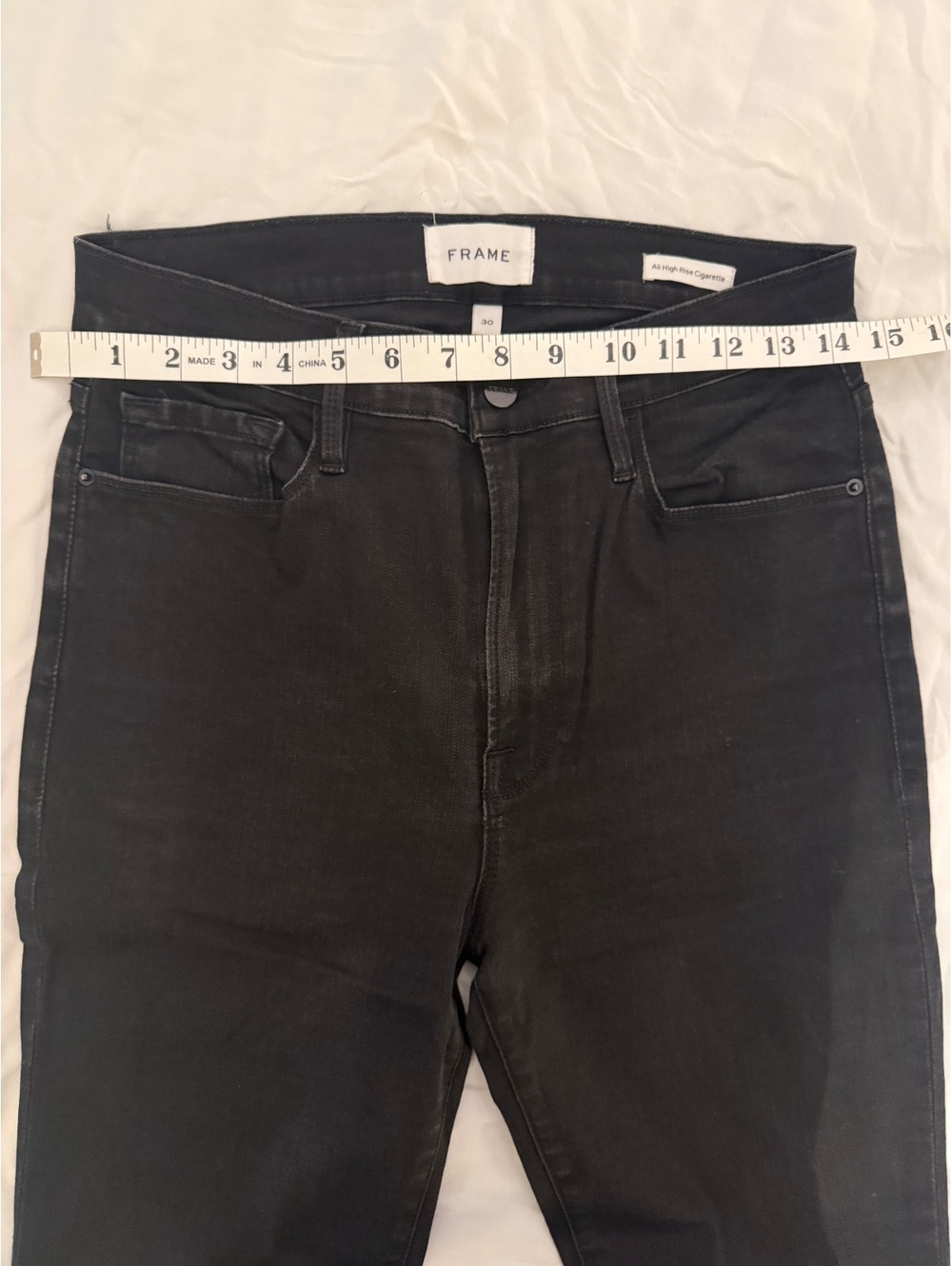 FRAME Black High Rise Cigarette Jeans with Raw Hem - Size 30